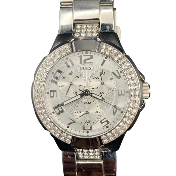 Guess Womens Crystal Bezel Watch 40mm G12557L New Battery - Date Day - WR100m - Picture 2 of 11